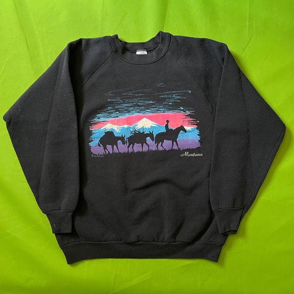 Fruit of the Loom Other - VTG Purple Montana Cowboy Horse Western Graphic Sweatshirt Black Large 90s USA